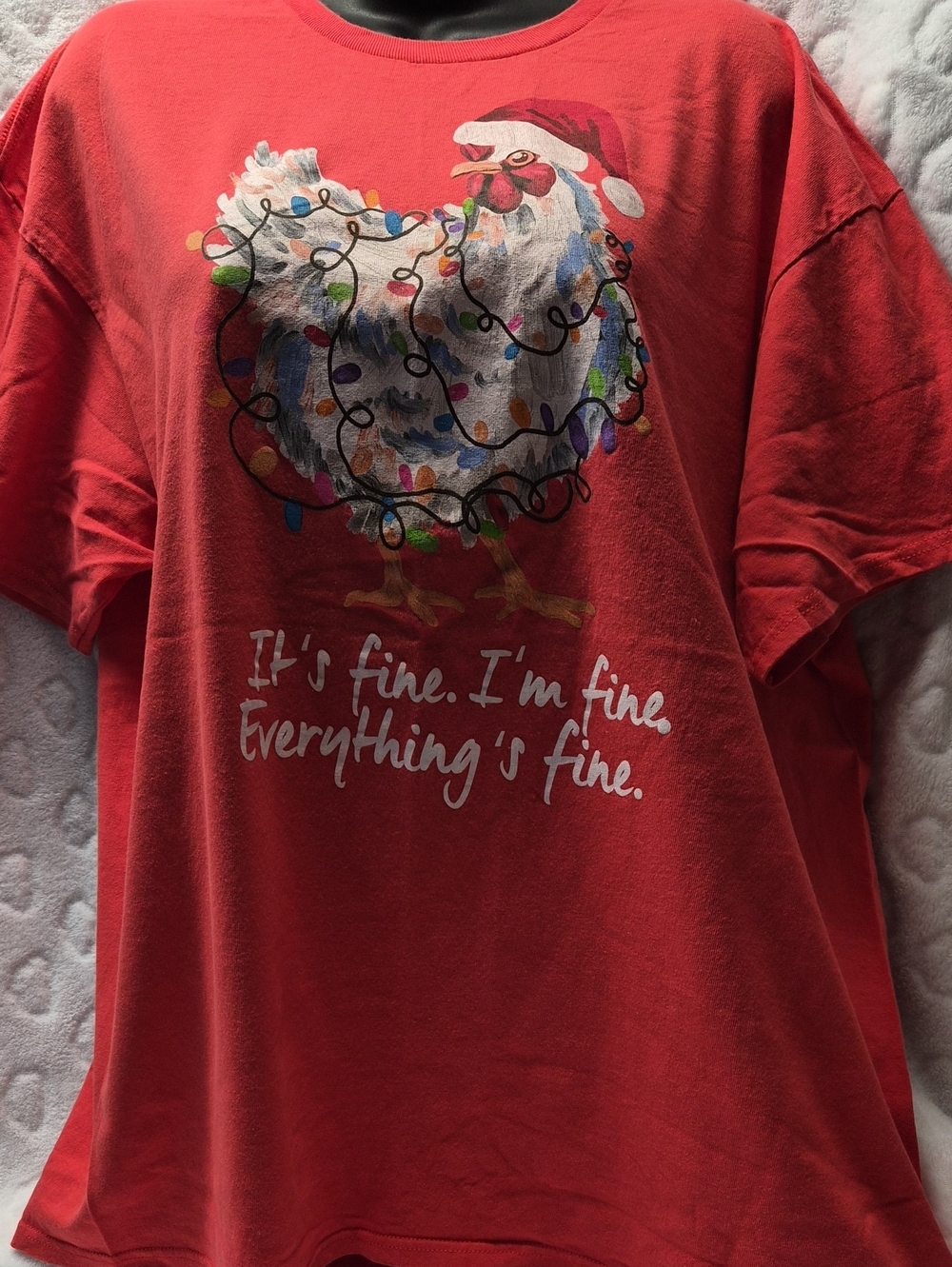 2XL Holiday Red Graphic Tee with Festive Rooster